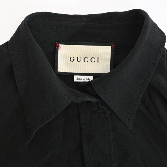Gucci Black 100% Silk Shirt with Subtle GG Embroidery Very Good Condition - Picture 7 of 12